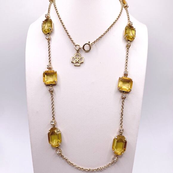 Vntg Ann Taylor Extra Large Necklace with Yellow Square Faceted Glass Stones 30” - Picture 3 of 8
